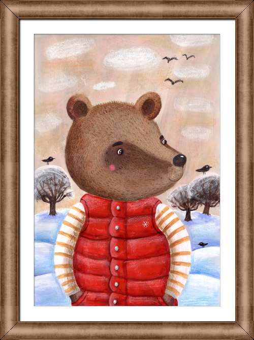 Купить и печать на заказ Картины на холсте Медведь в красной жилетке