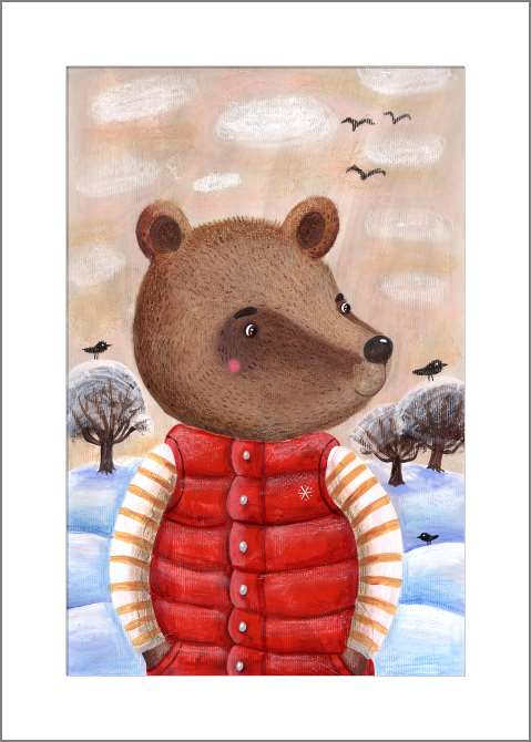 Купить и печать на заказ Картины, фото с паспарту Медведь в красной жилетке