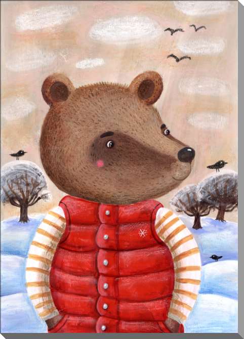 Купить и печать на заказ Картины на пластике, пеноркартоне Медведь в красной жилетке