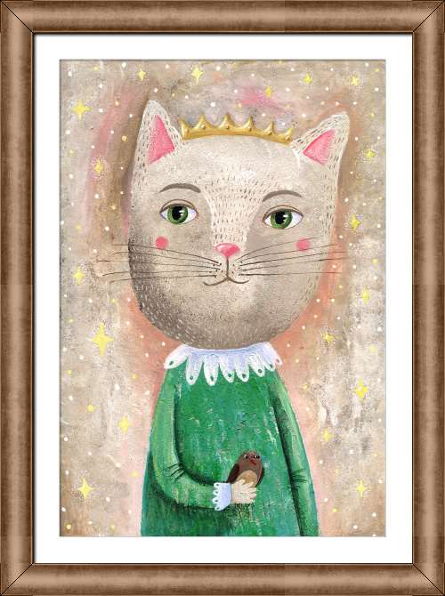 Купить и печать на заказ Картины на холсте Принцесса кошка с птичкой