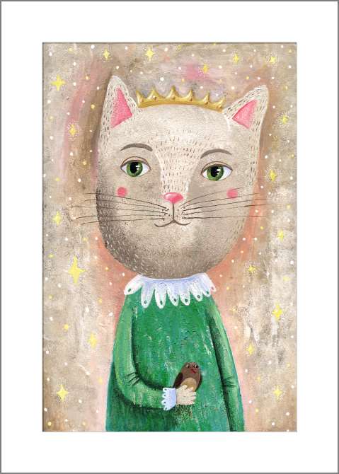 Купить и печать на заказ Картины, фото с паспарту Принцесса кошка с птичкой