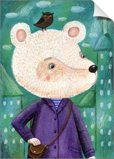 Купить и печать на заказ Картины на холсте Сказочный белый медведь на городском фоне