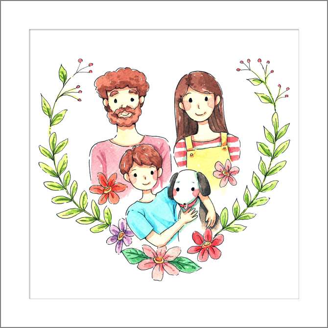 Картины, фото с паспарту Семейная иллюстрация