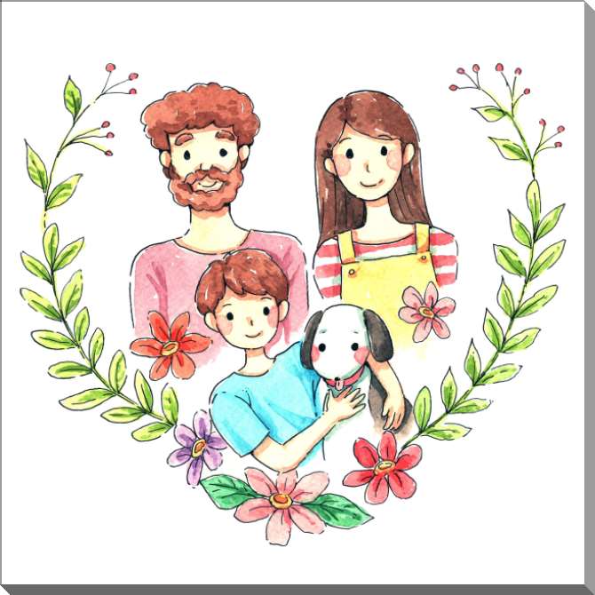 Картины на пластике, пеноркартоне Семейная иллюстрация