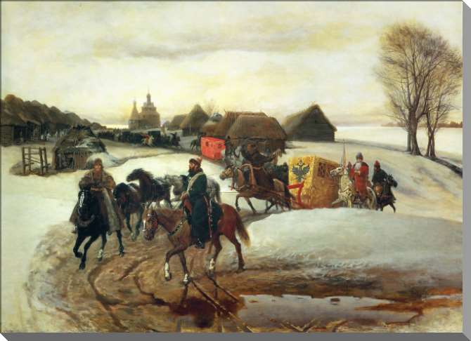 Картины на пластике, пеноркартоне Вешний поезд царицы на богомолье при царе Алексее Михайловиче