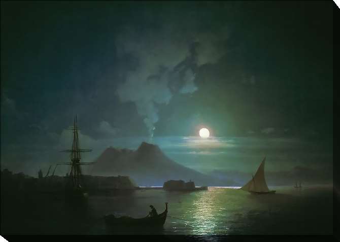 Paintings on canvas Naples on a moonlit night. Vesuvius
