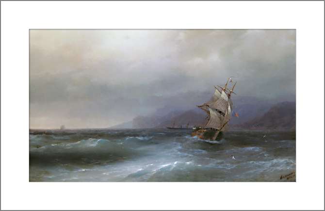 Картины, фото с паспарту Парусник в море