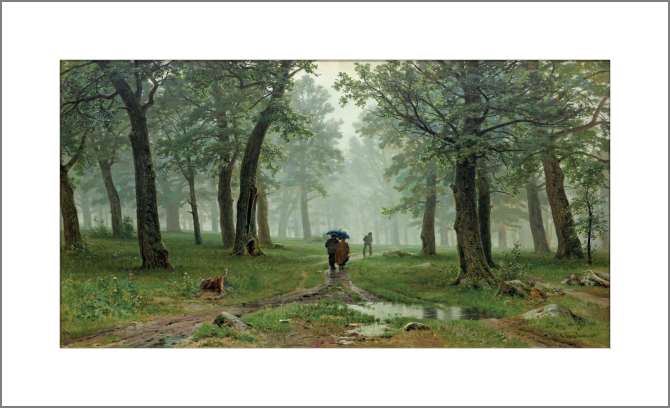 Картины, фото с паспарту Дождь в дубовом лесу