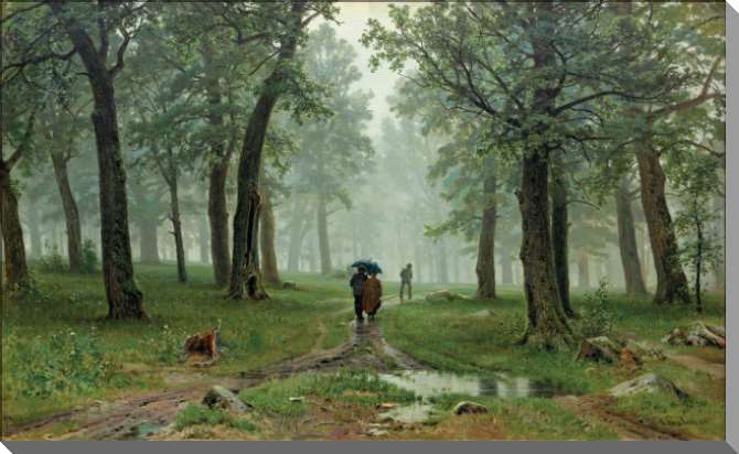 Картины на пластике, пеноркартоне Дождь в дубовом лесу