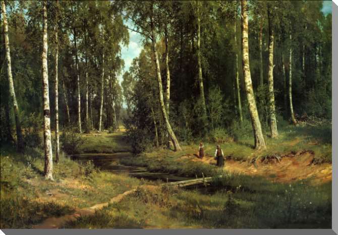 Картины на пластике, пеноркартоне Ручей в березовом лесу