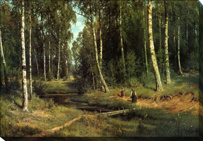 Paintings on canvas A stream in a birch forest