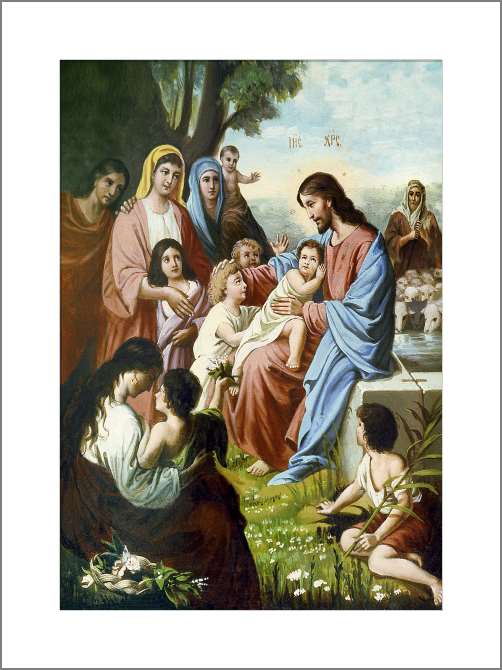 Картины, фото с паспарту Иисус Христос Благословляет Детей