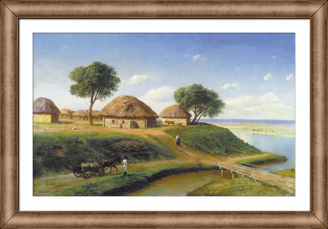 Картины на холсте Деревня у реки