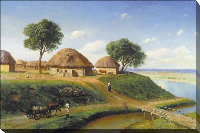 Картины на холсте Village by the river