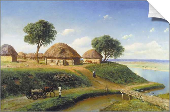 Картины на холсте Деревня у реки