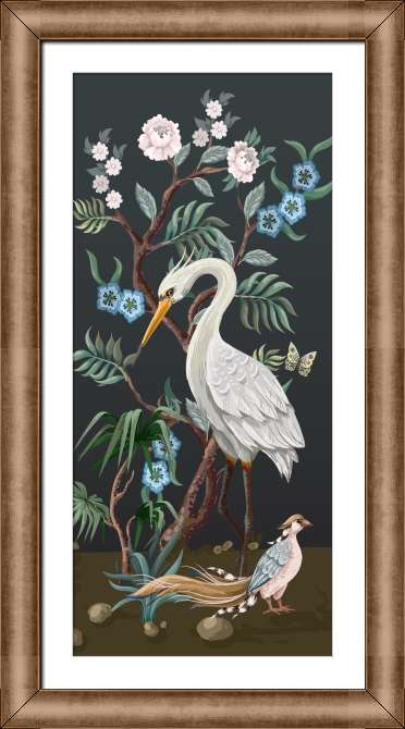 Картины на холсте Птицы и дерево с пионами