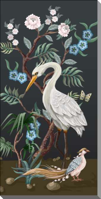 Картины на пластике, пеноркартоне Птицы и дерево с пионами