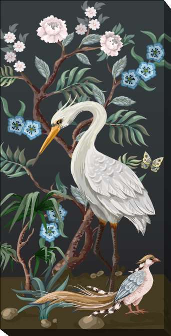 Paintings on canvas Birds and a tree with peonies