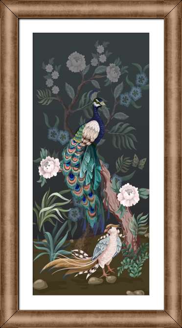 Картины на холсте Павлин на дереве с пионами