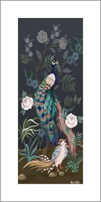 Картины на холсте Павлин на дереве с пионами