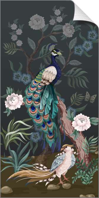 Картины на холсте Павлин на дереве с пионами