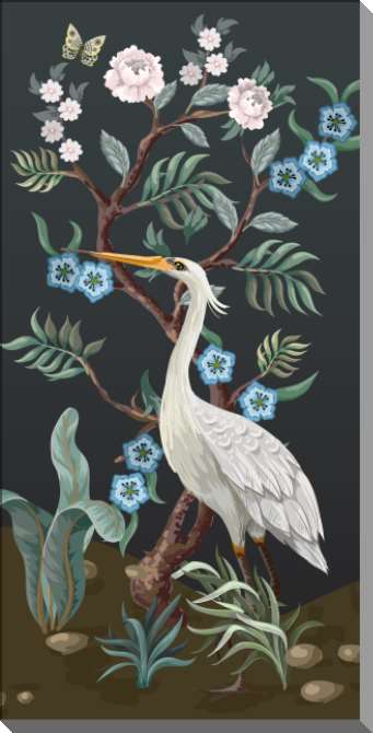 Картины на пластике, пеноркартоне Цапля и цветущее дерево