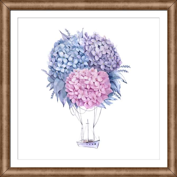 Картины на холсте Цветочный воздушный шар и корабль