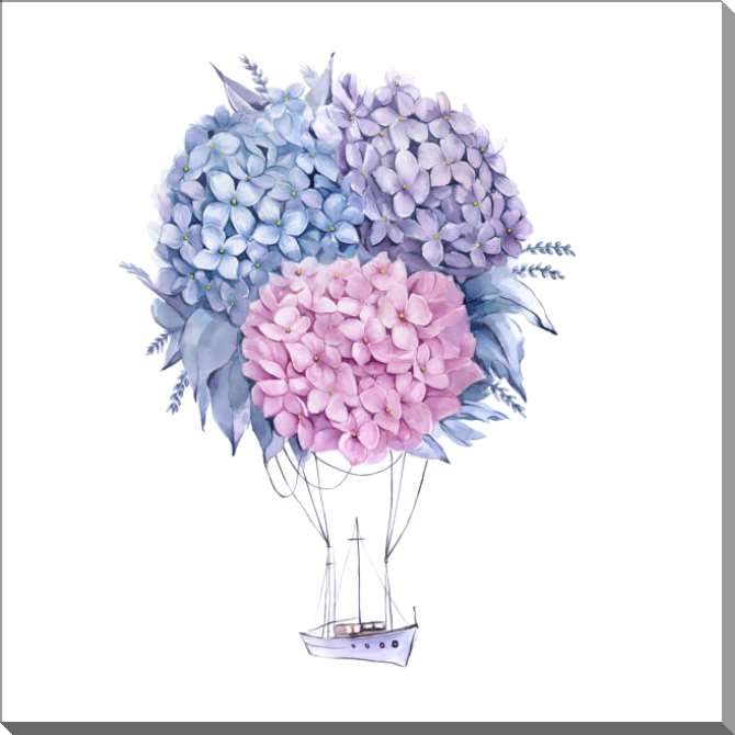 Картины на пластике, пеноркартоне Цветочный воздушный шар и корабль