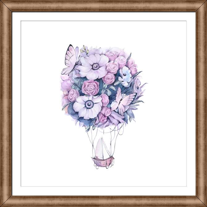 Картины на холсте Лодочный воздушный шар с бабочками и цветами