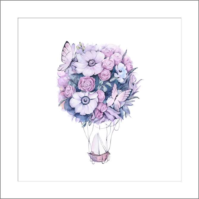 Картины на холсте Лодочный воздушный шар с бабочками и цветами