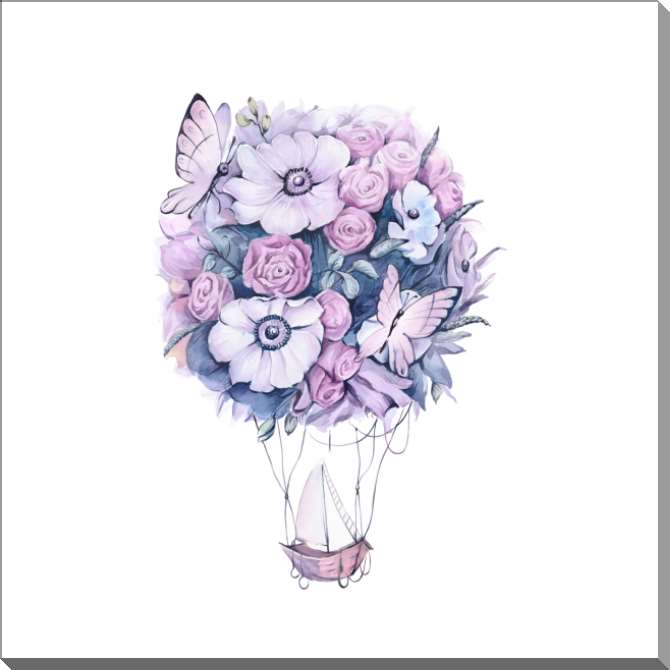 Картины на пластике, пеноркартоне Лодочный воздушный шар с бабочками и цветами