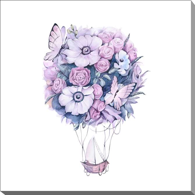 Paintings on canvas Boat balloon with butterflies and flowers