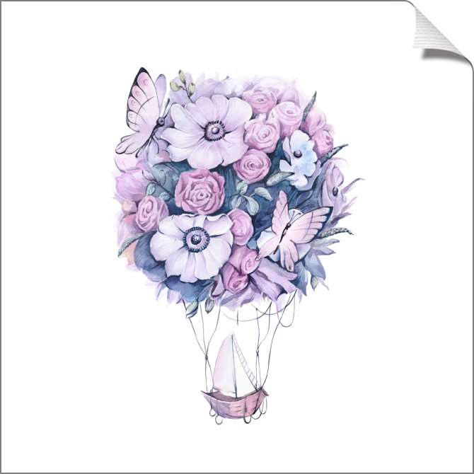 Картины на холсте Лодочный воздушный шар с бабочками и цветами