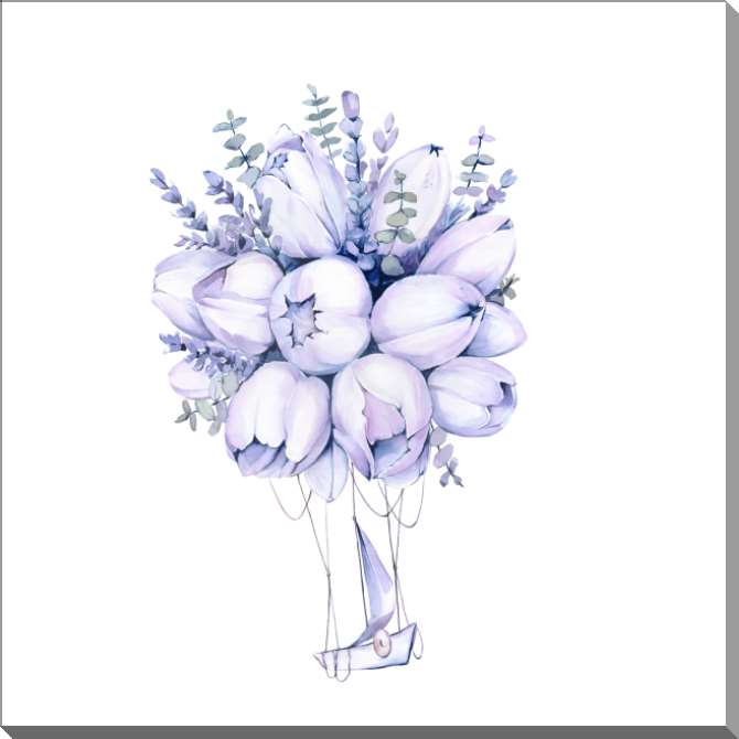 Картины на пластике, пеноркартоне Фиолетовый цветочный воздушный шар и корабль