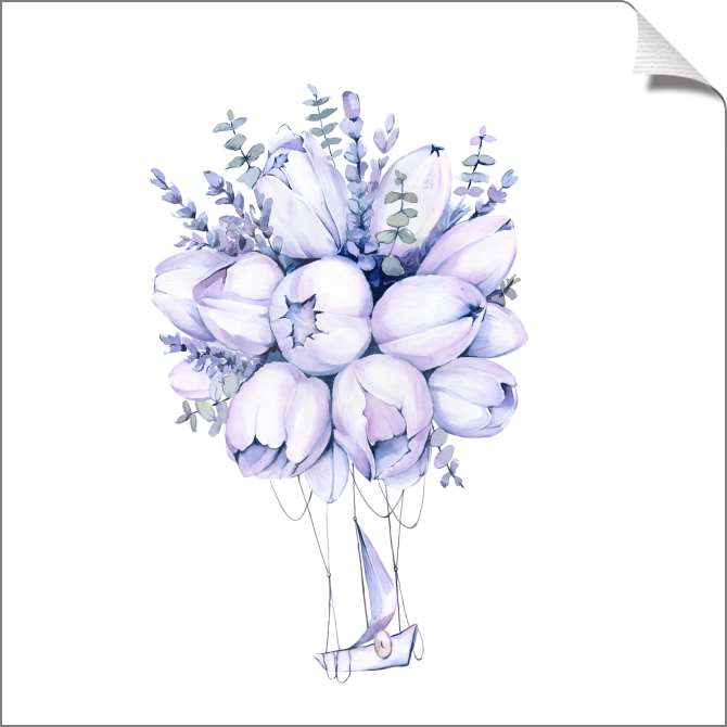 Картины на холсте Фиолетовый цветочный воздушный шар и корабль