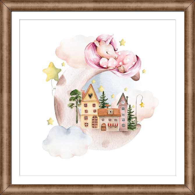 Картины на холсте Милый единорог на луне со звездами