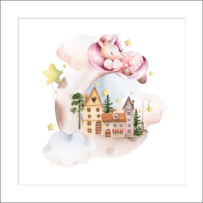 Картины на холсте Милый единорог на луне со звездами