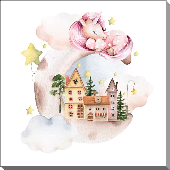 Картины на холсте Cute unicorn on the moon with stars