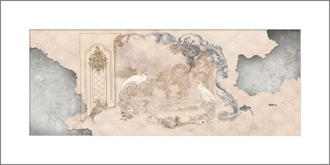 Картины на холсте Павлины и фон с узорами