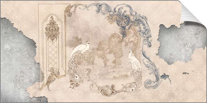 Картины на холсте Павлины и фон с узорами