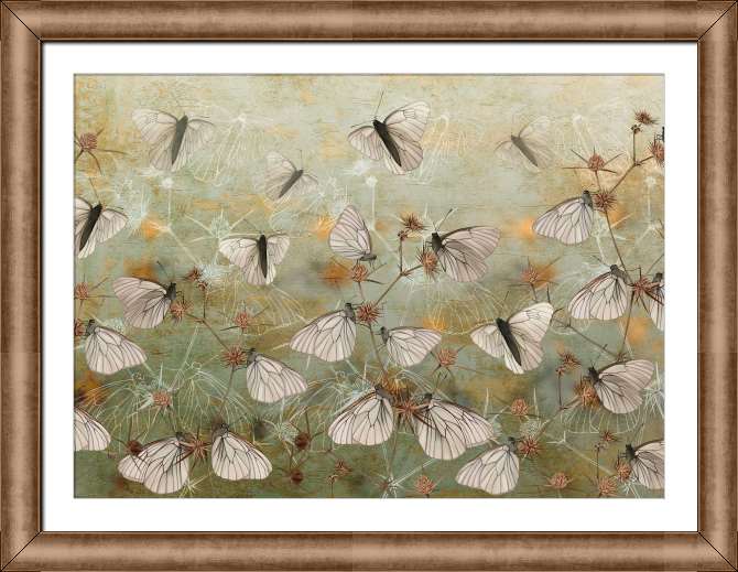 Картины на холсте Бабочки на стене-гранж зеленого цвета