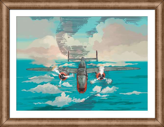 Картины на холсте Нарисованный самолет в небе над морем