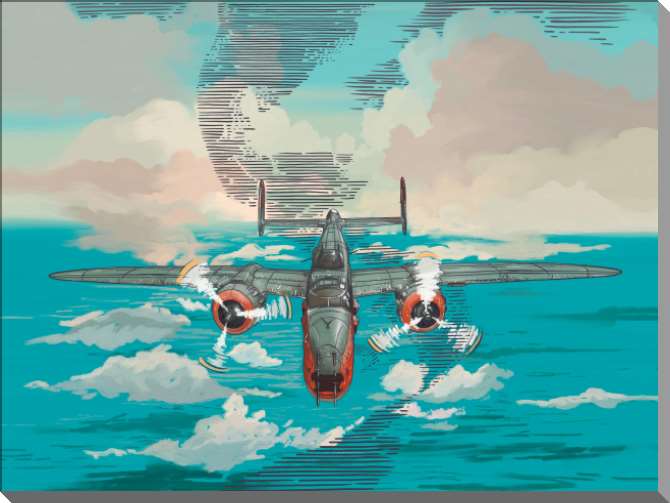Картины на пластике, пеноркартоне Нарисованный самолет в небе над морем