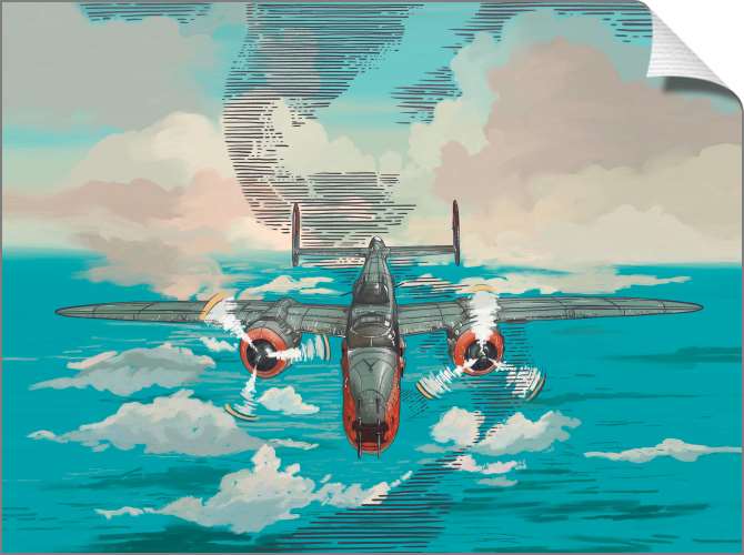 Картины на холсте Нарисованный самолет в небе над морем