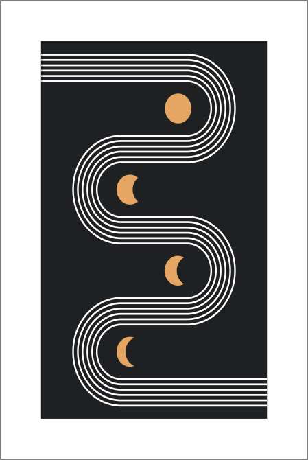 Картины на холсте Абстракция луна и солнце на темном фоне