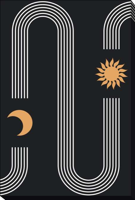 Картины на холсте Linear abstraction of the moon and the sun on a dark background
