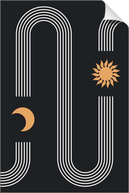 Картины на холсте Линейная абстракция луна и солнце на темном фоне