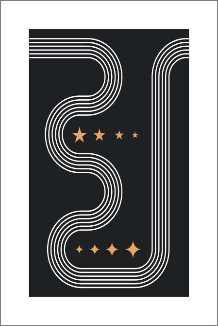 Картины на холсте Линейная абстракция на темном фоне звездами