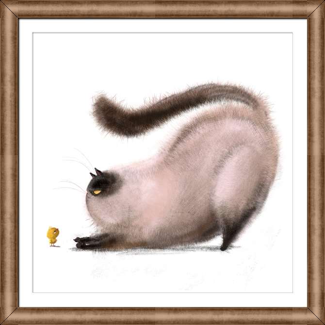 Картины на холсте Мультяшный кот и птица