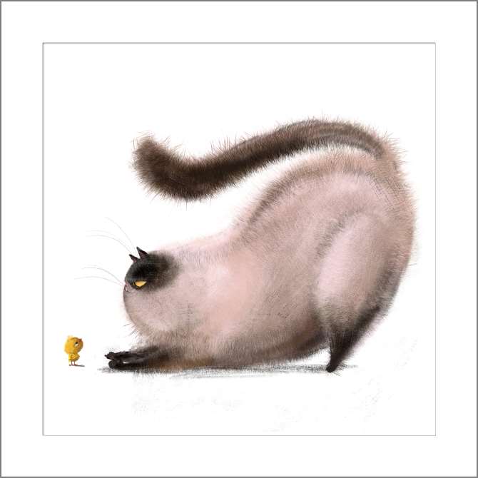 Картины на холсте Мультяшный кот и птица